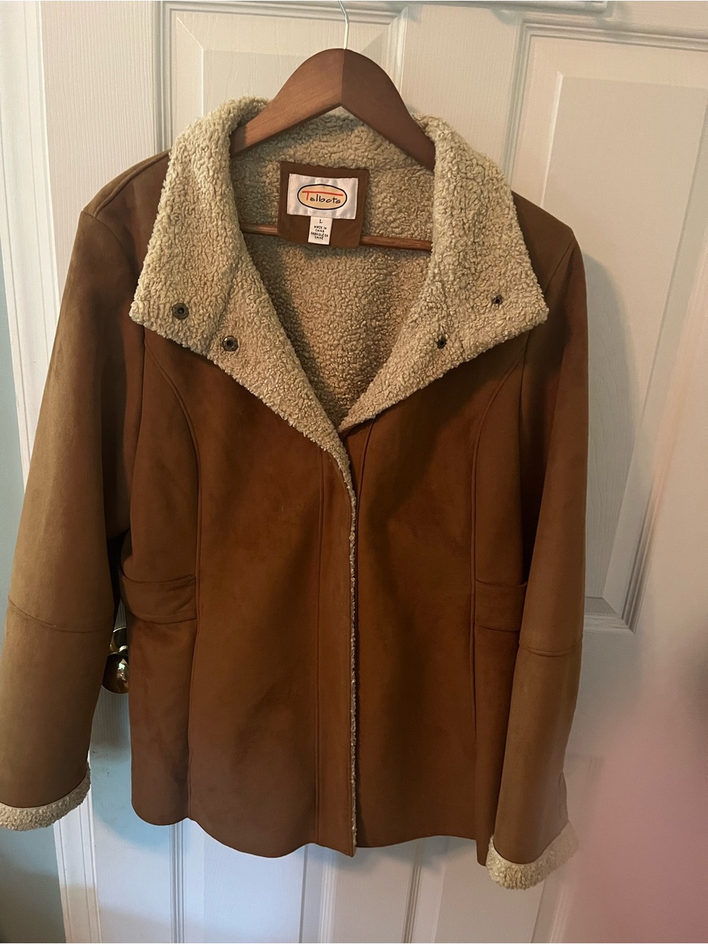 Talbots Brown Faux-Suede Coat with Cream Shearling Lining
